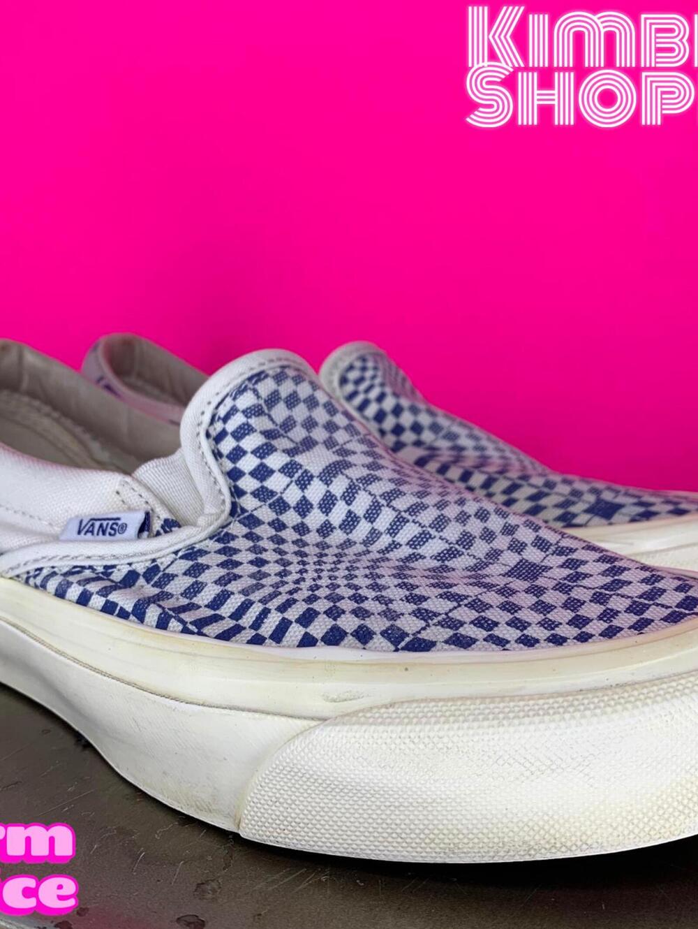 Vans Optical Check Blue White Canvas Slip-On Sneaker US 7.5 UK 5